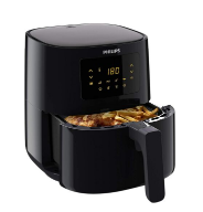 A white background showcases the Philips air fryer.