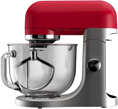 A red mixer with a glass bowl on a white background, perfect for Food Mixer Repairs.